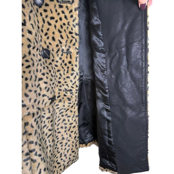 Free People Women's Double Breasted Leopard Print Faux Fur Swing Coat VGUC 8 - Picture 12 of 12